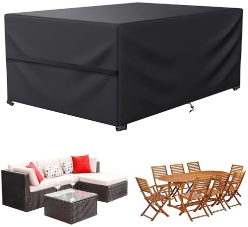 LCGOD Copertura per Mobili da Giardino, Nero Copritavolo Esterno Impermeabile, Rettangolari in tessuto Oxford 600D resistenti al vento e anti-UV Copertura Tavolo Esterno (160 x 100 x 75 cm)