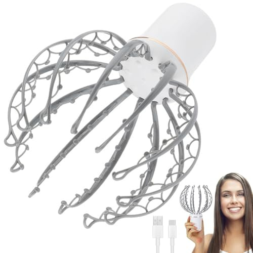 Elektrisk massageapparat for hårbotten Bläckfiskformad hårbottenmassageapparat med 12 klor 500mAh 3-lägesmassageverktyg for hårbotten med handtag Kompakt huvudmassager for stress/huvudvärklindring med
