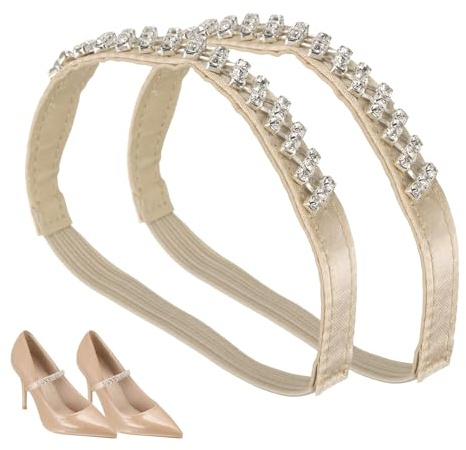QUARKZMAN 2 par höga klackar skoremmar för kvinnor beige + silver | Strass elastiska skoremmar klackar avtagbara ankelremmar ersättning skosnören, höga klackar tofflor sandaler