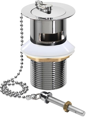 Body-Plus Basin Waste Sink Stopper – Chrome Finish Bath Plug and Chain – Easy Fit Basin Sink Plug Chain for Standard Bathroom Sinks – Durable Waste Stopper with Metal Chain