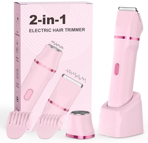 Rasoir Electrique Femme, 2 en 1 Tondeuse précise pour visage, Wet&Dry Tondeuse Bikini Femme pour Visage, Bras, Jambes, Aisselles, IPX7, nettoyage facile (Rose)