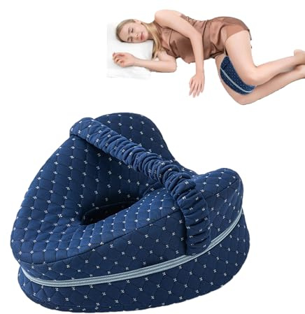 KIENG Knee Pillow for Sleeping On Side,Leg Pillow,Memory Foam Wedge Pillows Support Cushion with Removable,Pain Relief for Lower Back Sciatica Hip Joints (Navy)