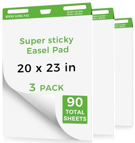 Sticky Easel Pads, 3 Pack Anchor Chart Paper for Teachers, Self Stick Flip Chart Paper with Sticky Back for Classroom, Office, 30 Sheets/Pad (20x23inches)