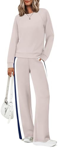 XIEERDUO Lounge Sets for Women 2 Piece Fall Outfits for Women 2025 Early Fall Fashion Comfiest Airport Outfits Matching Sets Beige M