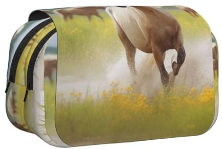 YKLJG I Love Alpagas Trousse à crayons avec 2 compartiments zippés, grande capacité pour l'école, les voyages et le bureau, Chevaux au galop, Taille unique, Cartable