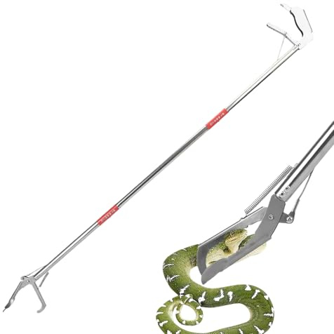 Alicates de serpiente, recogedor de serpientes, 120 cm de largo, plegable, de acero inoxidable, resistente manejo de reptiles, propietarios de casa, jardineros, propietarios de ranchos, personal de