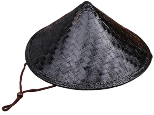 AOVNA Rice Hat Black Handmade Samurai Bamboo Hat 36cm Costumes Farmer Cosplay Caps Authentic Stage Performance Hat Traditional Conical Hat for Performance Party