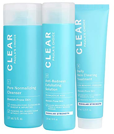 Paula's Choice CLEAR Regular Strength Acne Kit, 2% Salicylic Acid & 2.5% Benzoyl Peroxide for Facial Acne & Pores, Redness Relief, PACKAGING MAY VARY