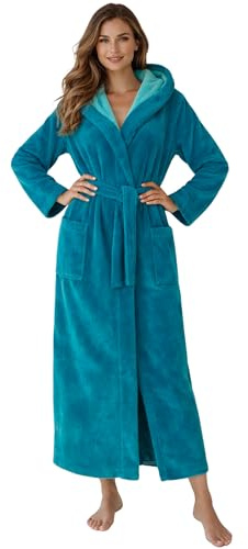 Morgenstern Bademantel Damen Extra Lang Kapuze Frottee Velours Luxus Morgenmantel Petrol M