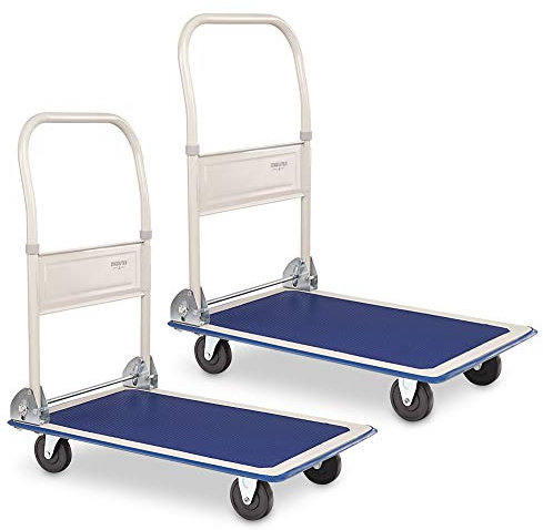 Stagecaptain Platformer Carrello Piattaforma Set 2x - Trasporto pieghevole con base e angoli in gomma, maniglia a 90° con pedale, 4 ruote, portata fino a 150 kg.