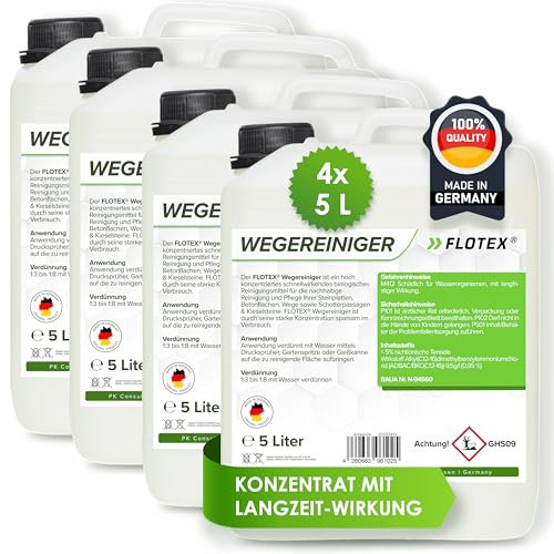 Flotex® - FT-5010 | Effektiver Wegereiniger 4x5L | Reinigt Stein, Beton, Fliesen & Fassaden | Grünbelagentferner Konzentrat, Algen-, Flechten- und Moosentferner | Steinreiniger intensiv außen