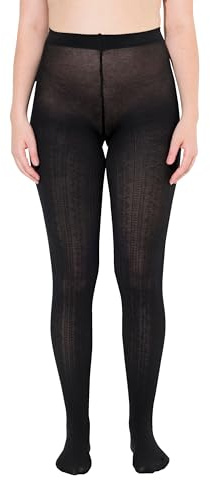 Ulla Popken Damen Strickstrumpfhose, Modisches Zopfmuster, Warm Strumpfhosen, Strick, Schwarz, 50-52 EU