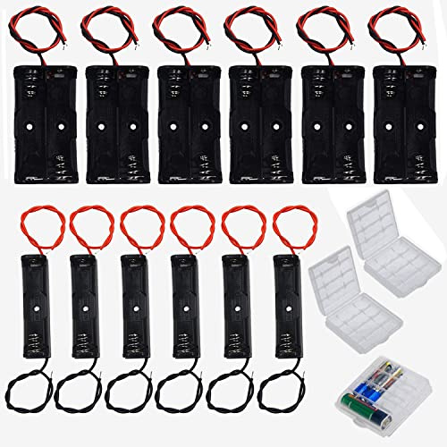 GTIWUNG 12Pcs AA Portabatterie, 1.5V 3V aa Battery Clip Battery Holder Batteries Case con cavi, Titolare Caso Batteria, 3 Pezzi Custodia Batteria in Plastica, Custodia per Batterie AA/AAA