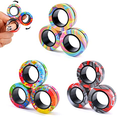 Cevioce 9Pcs Magnetic Rings Fidget Toys Adults Teens Boys ADHD Anxiety Magnetic Fidgets for Kids Fidget Spinner Rings for Relief Gifts for Kids 8+ Year Old Easter Basket Stuffers