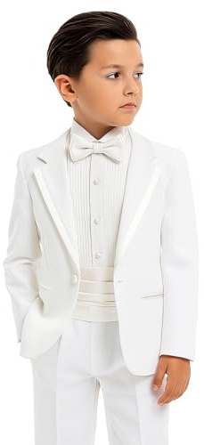 Baby Boys Tuxedo Suit 5 Piece, White, Baptism Communion Set Age 6 Years