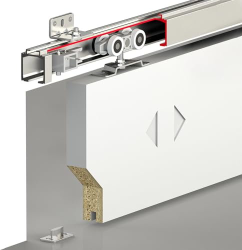 DecorAndDecor Top Hung Sliding Door Track System Kit – Heavy Duty 120KG Capacity – 1.8m Kit for Single Door – Durable and Smooth Sliding Design for Homes and Offices