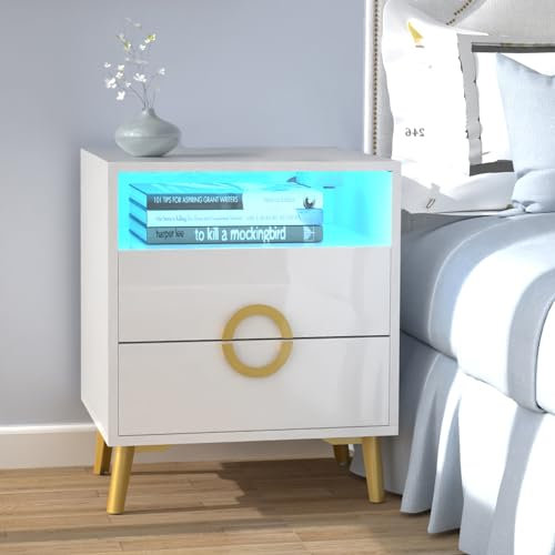 Comodino a LED,Tavolo Supplementare con 2 cassetti e 16 Colori Luci LED Comodino Armadio da Letto Camera da Letto Casa Stoccaggio Tavolo per Soggiorno