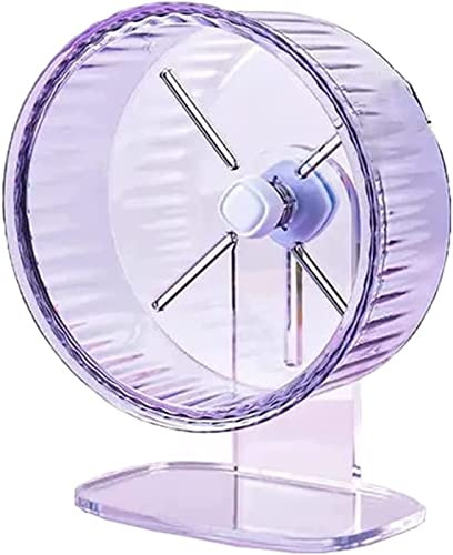Träningshjul för hamster, tyst hamsterhjul, transparent burtillbehör, akryl/träbas, justerbar höjd, tyst tvåaxlig utskjutande mjukt gnagare träningshjul (lila, 18 cm)