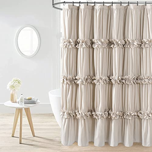 Homechoice Decor Camel Ruffle Shower Curtain, Vintage Handcrafted Bow Tie Bath Curtain for Master Bathroom, Ruched Microfiber Bathroom Curtain with 12 Buttonholes, 72 W x 84 H (LQ-10)