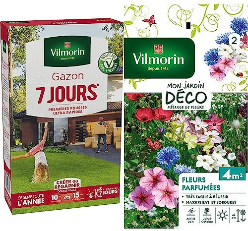 Vilmorin Gazon 7 Jours Boite 250 g, Vert & 5862942 Fleur parfumée, Multicolore, 90 x 2 x 160 cm