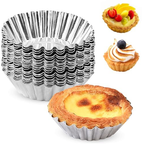 TULEBOLIAN 30 Stück Eier Kuchenform,Ei Torte Form,Silber,Edelstahl,Egg tartelette förmchen,Tart Mold,Muffin Förmchen,Wiederverwendbare,für Tart,Muffin,Pudding(7.2cm)