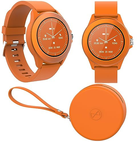 FOREVER Colorum Montre intelligente 1,22 IP68 étanche pour homme et femme Unisexe Montre colorée pour adolescent Montre orange Différents modes de sport au choix, calendrier menstruel, contrôle de la
