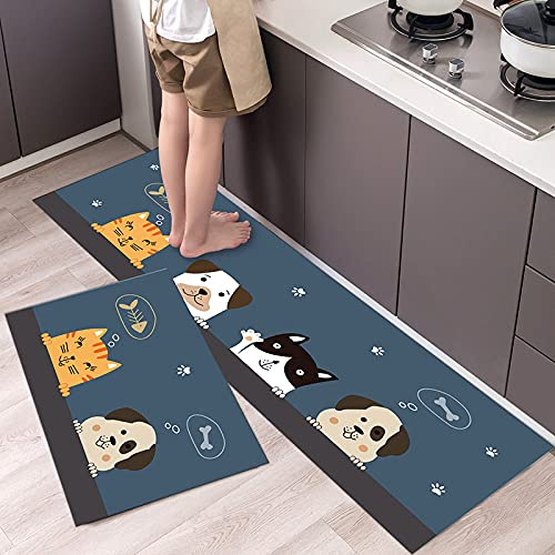 Tappetini Da Cucina Antiscivolo Con Animali 2 Pezzi - Tappetino Da Cucina Con Motivo Cani E Gatti,Set Di Tappeti Da Cucina Morbidi E Lavabili,Set Di Guide Per Corridoio,Sala Da Pranzo,Ingresso E Set D