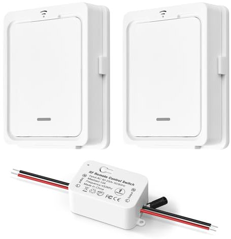 DieseRC AC 230V 220V Interruttore della Luce Senza fili, Ricevitore Relè RF 433Mhz con 2 Interruttori Senza fili, interruttore di telecomando 1500W