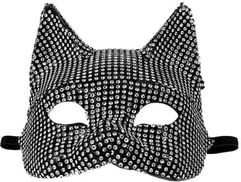 Holibanna Masque de mascarade de chat - Strass brillants - Renard - Carnaval scintillant - Demi-visage - Oreilles de chat - Accessoire de costume de cosplay