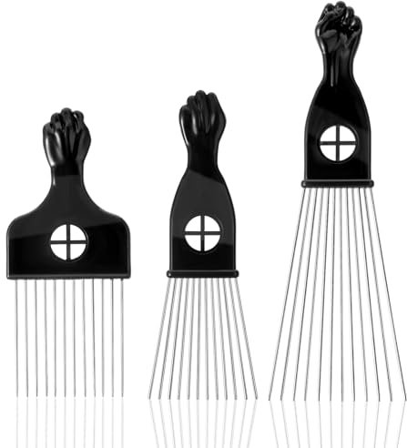 Giantree 3 Stück Afro Kamm, Afro Comb Grobzinkiger Kamm Metallkamm Lockenkamm kamm Afro Hair Products Frisierwerkzeug Glättkamm für Natürliches Lockiges Haar Dauerwelle und Afro-Haar