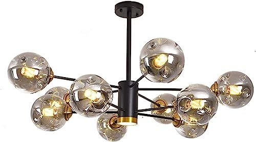 SANGPAO Lustre à Bulles de Verre en grappe de Branches Spoutnik de Luxe Moderne, plafonnier LED Noir, Gris fumé, Verre ambré, Suspension Industrielle pour Cuisine, Salle à Manger, Salon