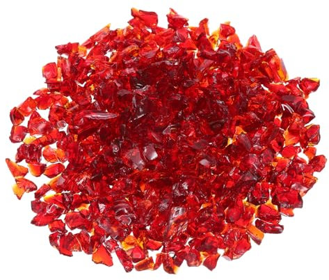 QUARKZMAN 0.66 Libras de Piedra de Vidrio para Fuego, 6-9mm de Rocas de Vidrio Reflectante de Alto Brillo para Chimenea Mesa de Fogata Decoración de Hogar Jardín, Rojo