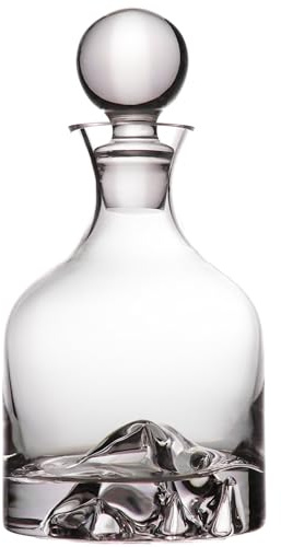 Amehla Foundation Decanter - Handblown Crystal Liquor Decanter with Mountain Base, 1000ml Capacity, Weighted Bottom, Lead-Free Glass for Whiskey, Bourbon, and Spirits - 34oz