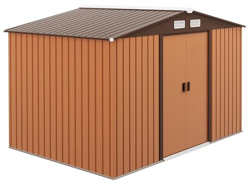 Outsunny Abri de Jardin en métal 5,4 m² cabane de Jardin 277 x 195 x 192 cm cabanon Rangement Outils avec Fondation, Porte coulissante verrouillables et 4 aérations - Jaune