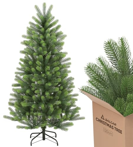 Árbol de Navidad SALCAR 120 cm con Hojas 100% PE, Verde Claro, Forma Redonda, Base de Metal - Árbol Artificial para Decoraciones Navideñas