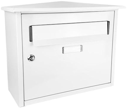 glowster Postlåda i galvaniserat stål vit 33 x 39 x 17 cm, design med skyddslucka, robust och användbar för att ta emot korrespondens.