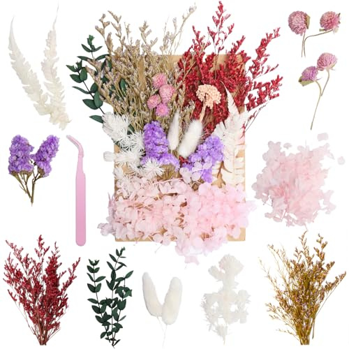 Real Dried Flowers for Resin, Natural Pressed Flowers(Multicolor1) | Natural mixed dried flower pack with tweezers for DIY resin crafts, jewelry & candles.