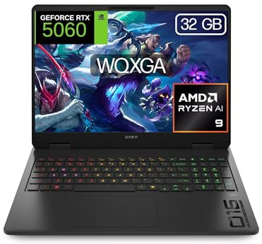 HP OMEN - Ordenador portátil Gaming 16 2.5K WQXGA (AMD Ryzen AI 9 365, 32GB RAM, 1TB SSD, NVIDIA RTX 5060, FreeDos) Teclado QWERTY Español - Negro