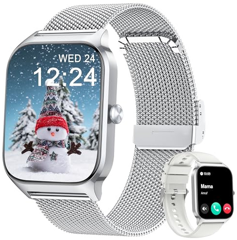 KALINCO Reloj Inteligente Mujer Hombre, Smartwatch Mujer con Llamadas/Whatsapp/Presión Arterial/Frecuencia Cardíaca/SpO2/Sueño/Estrés, Pulsera Actividad, Reloj Despertador Digital, Regalo iOS Android