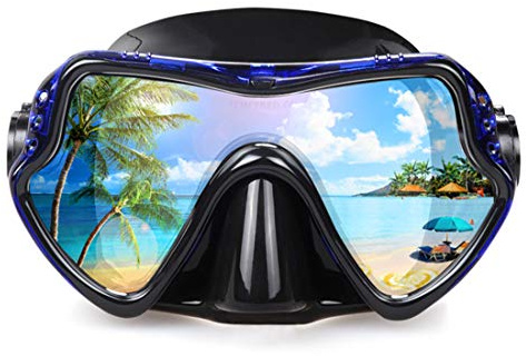 Adult Diving Mask Scuba Snorkel Mask with Tempered Glass Lens Professional Freediving Mask for Men Women Liquid Silicone Seal Anti-Fog Wide View Dive Mask for Underwater Swimming Ocean Exploration