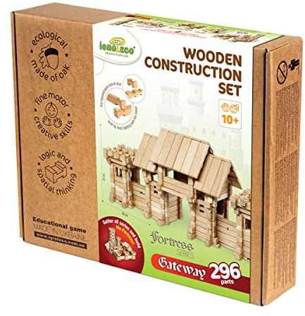 Igroteco® Set Costruzioni in Legno Forteca – Porta 296 Pezzi | Gioco Educativo Fantasy per Bambini | Sviluppo Creatività, Logica e Motricità Fine | Materiale Naturale Ecologico