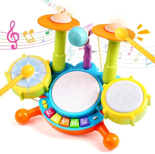 Batterie Jouet Bebe 1 an - Instrument de Musique Bebe Tambour Enfant Jouet Enfant 1 Ans, Jeux Bebe ÉIdée Noel Cadeau Enfant 1 2 Ans pour Bébé Garçon Fille
