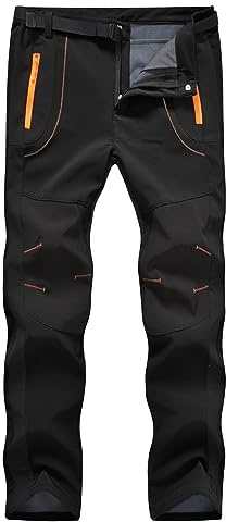 YSENTO Mens Waterproof Hiking Walking Trousers Winter Thermal Fleece Lined Softshell Ski Outdoor Camping Trouser with Belt(01black,L)