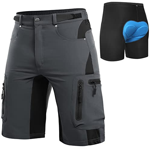 Cycorld Pantaloni da Ciclismo da Uomo, ad Asciugatura Rapida, per Mountain Bike, con Imbottitura 4D, Elastici per Sport all'Aria Aperta, da Ciclismo (Grigio Scuro, S)
