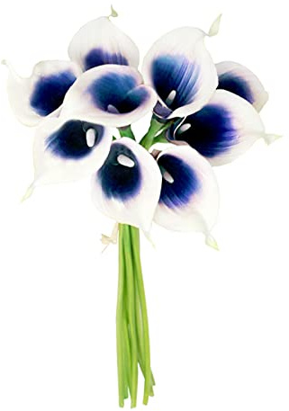 INIFLM - 18 fiori artificiali di giglio di Calla in vero lattice, fiori finti da sposa, bouquet da sposa per casa, giardino, matrimonio, composizioni floreali (blu e bianco)