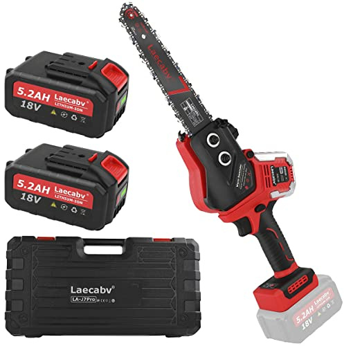 Laecabv 7 Pollici Mini Motosega a Batteria Portatile con 18V 5.2Ah Batteria Per il Taglio del Legno e Giardinaggio (7 Pollici con batterie)