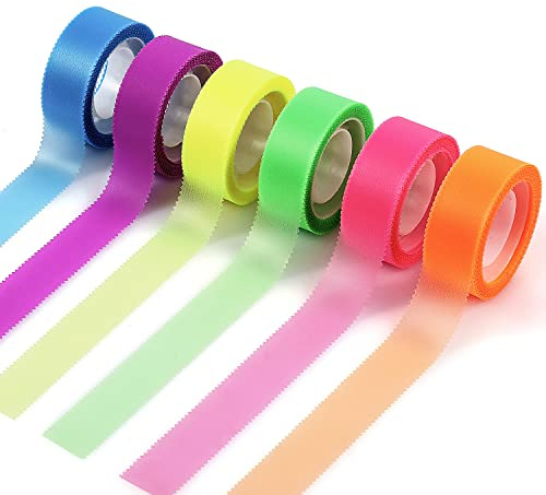 AIEX 6 Rullar Överstrykningstejp med Tandade Kanter, 1,8cm x 10m Färgad Transparent Tejp Avtagbar Fluorescerande Tejp Klass Kontorsmaterial för Elever Lärare Anteckningsmärkning