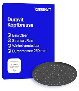 Duravit Universal Duschkopf aus Edelstahl, Duschbrause mit Strahlart Rain, Duscharmatur rund (Ø 250 mm), Kopfbrause mit wassersparender MinusFlow-Funktion, Regendusche, Schwarz Matt