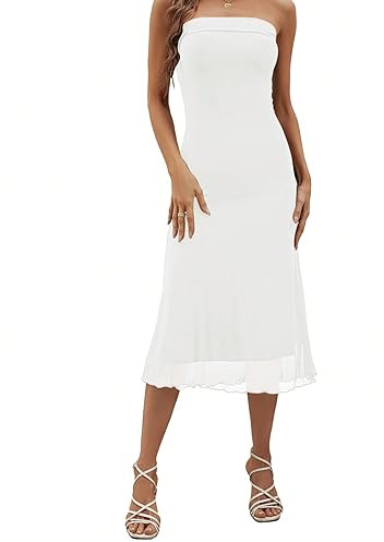 SOLY HUX Women's Strapless Midi Dress Tube Top Off Shoulder Sleeveless Fitted Cocktail Club Party Formal Long Dresses
