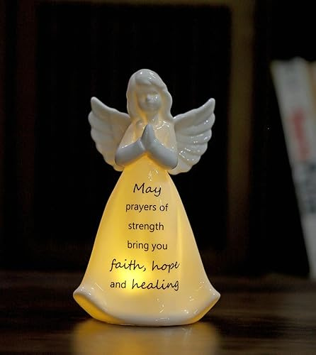 ADAVAS.Y&G Ceramic Praying Angel Figurine Best Gift for Loved Ones Healing Angel Night Light 7 H